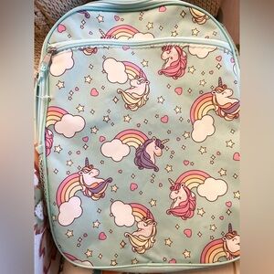 Unicorn Rainbow Hearts Pastel Mint Backpack w/ side mesh water bottle holder